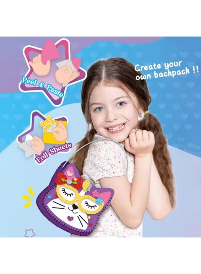 Avibo Cute Cat Craft Bag for Kids A sewing and decorating 50 pieces kit to create a shiny and unique bag, promoting creativity and skills and providing hours of fun and accomplishment - Image 3